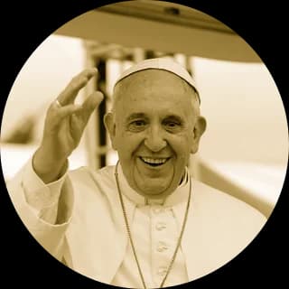 Photograph of Pope Francis, rendered as a medallion