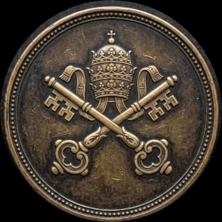 Crossed keys emblem standing in for a portrait of Pope Evaristus